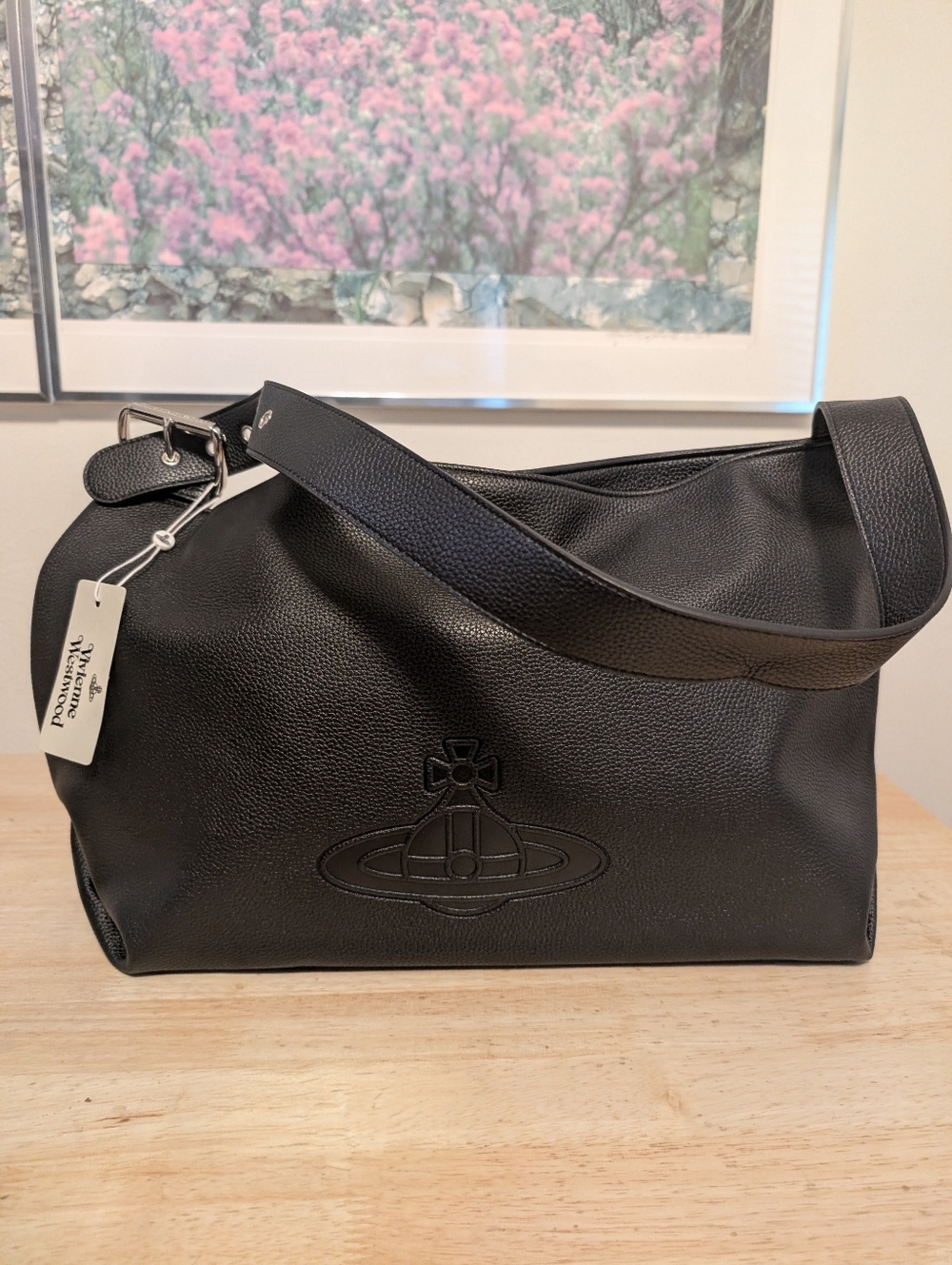 Vivienne Westwood Black Pebbled Leather Messenger Bag